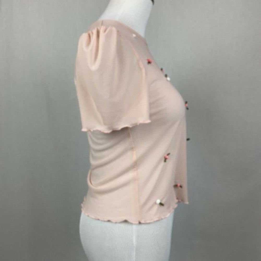 Urban Outfitters sheer mesh floral 90's short slee - Picture 4 of 6